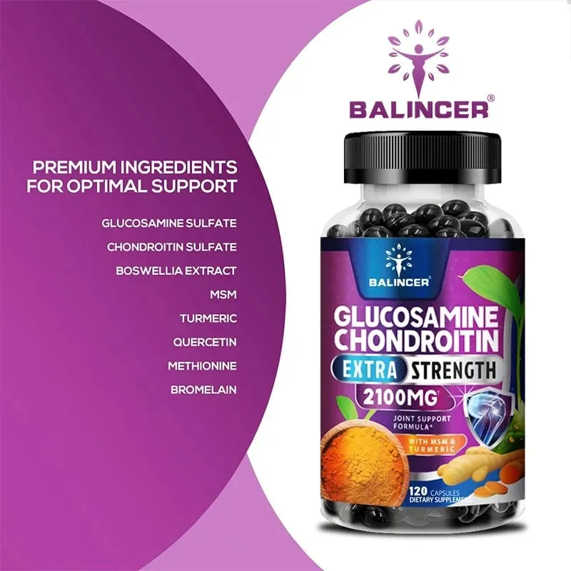 Complexo de glucosamina e condroitina com suplemento dietético de suporte articular de raiz de cúrcuma 120 cápsulas vegetarianas — image 6