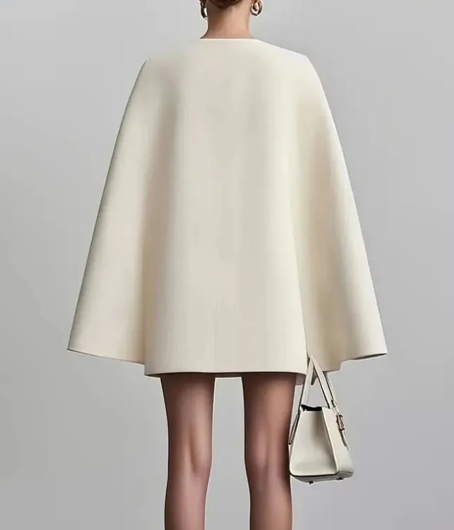 Frauen Kleider 2025 Frühling Herbst Neue Pendeln Zweireiher Schal Cape Einfarbig V-ausschnitt Mini Kleid frauen Kleidung — image 3