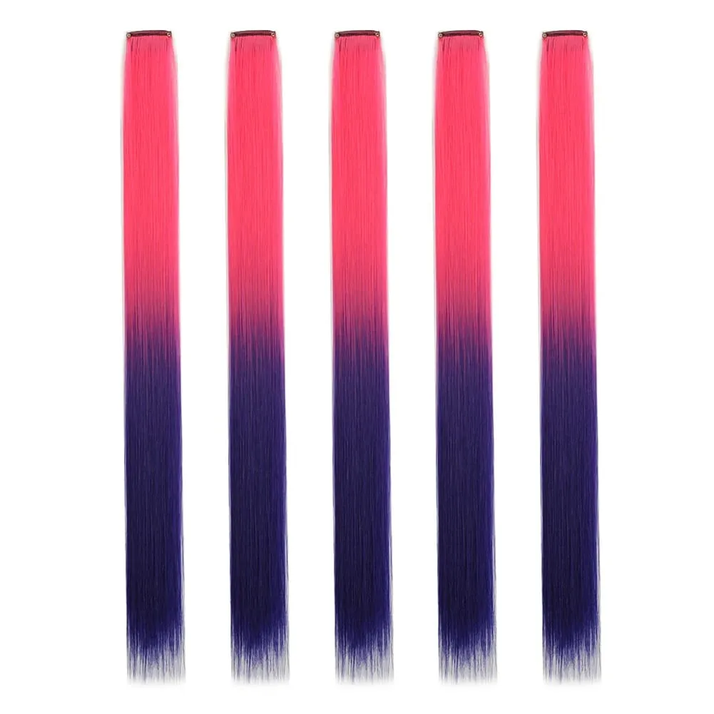 5 stks/set Clip in Hair Extensions Synthetische Haarstukjes Gekleurde Party Hoogtepunten voor Meisjes 18 inch Multi-kleuren Steil Haar — image 12