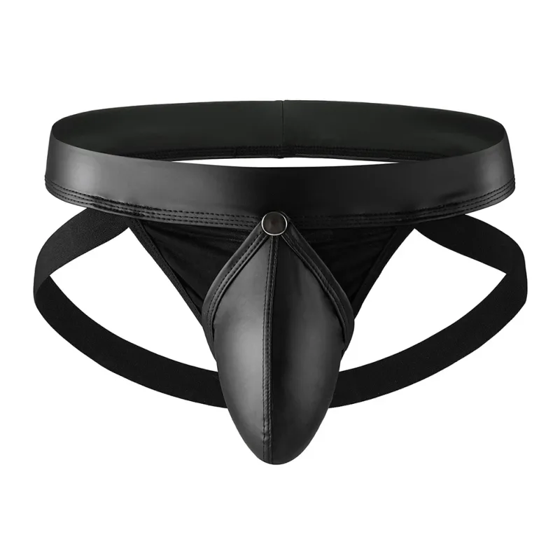 ผู้ชายหนัง Faux Gstring Thongs ชุดชั้นในที่ถอดออกได้เปิดก้นกางเกงเอวต่ำสำหรับสวมใส่สบาย — image 2