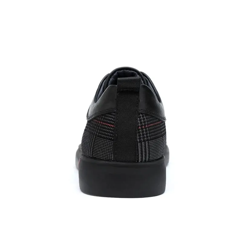 Neue Ankunft Männer Schwarz Leder Plaid Panel Turnschuhe Luxus Stil Lace Up Casual Schuhe Nicht Slip Plattform Walking Schuhe — image 3