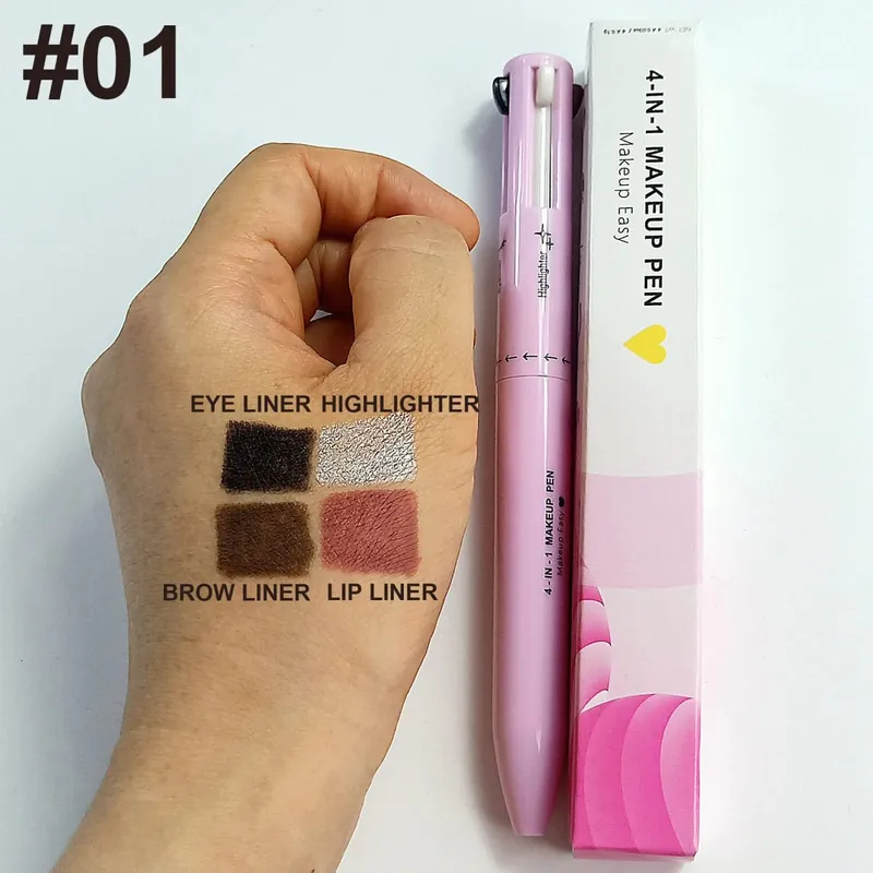 4 In 1 ปากกาแต่งหน้าดินสอเขียนคิ้วยาวนาน Easy Color Lip Liner Highlight โกหก Silkworm ปากกาอายไลเนอร์กันน้ำแต่งหน้าเครื่องมือ