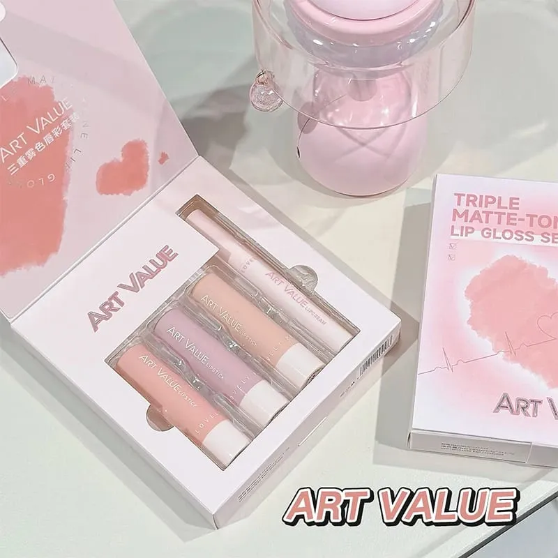 ART VALUE 4 PCS Ensembles de maquillage pour les lèvres comprennent 3 couleurs de rouge à lèvres liquide mat velours et 1 kit de cosmétiques à l'huile de baume à lèvres Gloss à lèvres durable — image 2