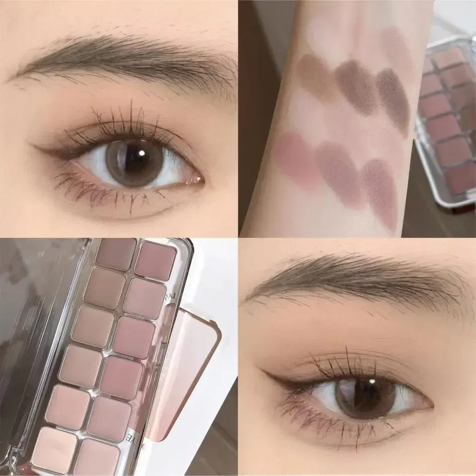 Low Saturation Eyeshadow Palette 12 Color All Matte Korean Tea Apricot Eye Makeup Palette Daily Makeup Long Lasting Eye Shadows — image 3