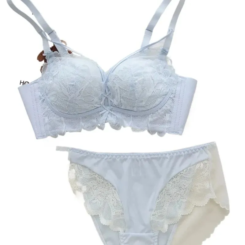 French Garden MOYISU Set reggiseno in pizzo 32-38 AB Coppa sottile senza fili Push Up Anti-cedimento セクシー Lingerie di supporto adatta a busto piccolo — image 5