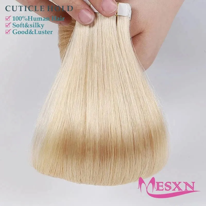 Tape In Hair Extensions 100% Really Human hair Extensions 16"-24" Black Brown Blonde Invisible Can dye For Salon — image 5