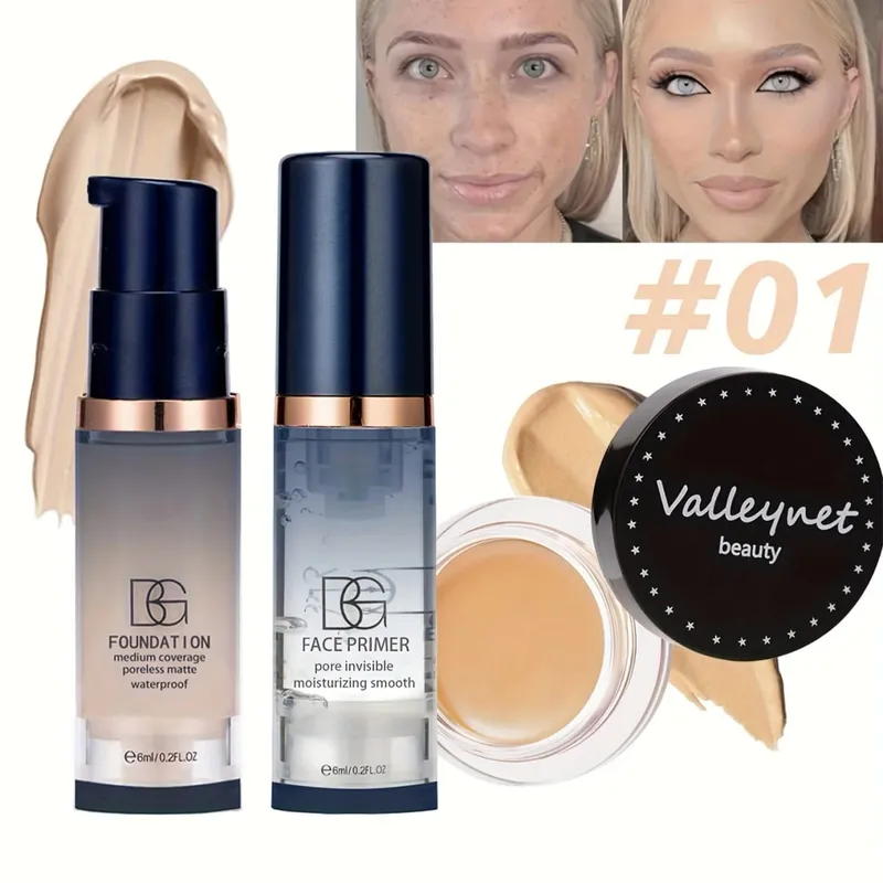 3 Stück/Set Velvet Face Set Foundation+Primer+Concealer, wasserdichter und langanhaltender Matteffekt, geeignet für Anfänger, Reiseset. — image 5