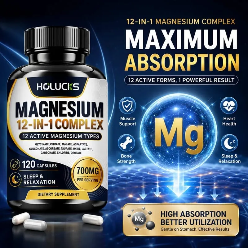 Magnesium Complex 700mg 12 dalam 1 Suplemen Menyokong Jantung & Tulang Bantuan Kesihatan Bantuan Relaksasi Meningkatkan Kekuatan Otot Meningkatkan Imun — image 2