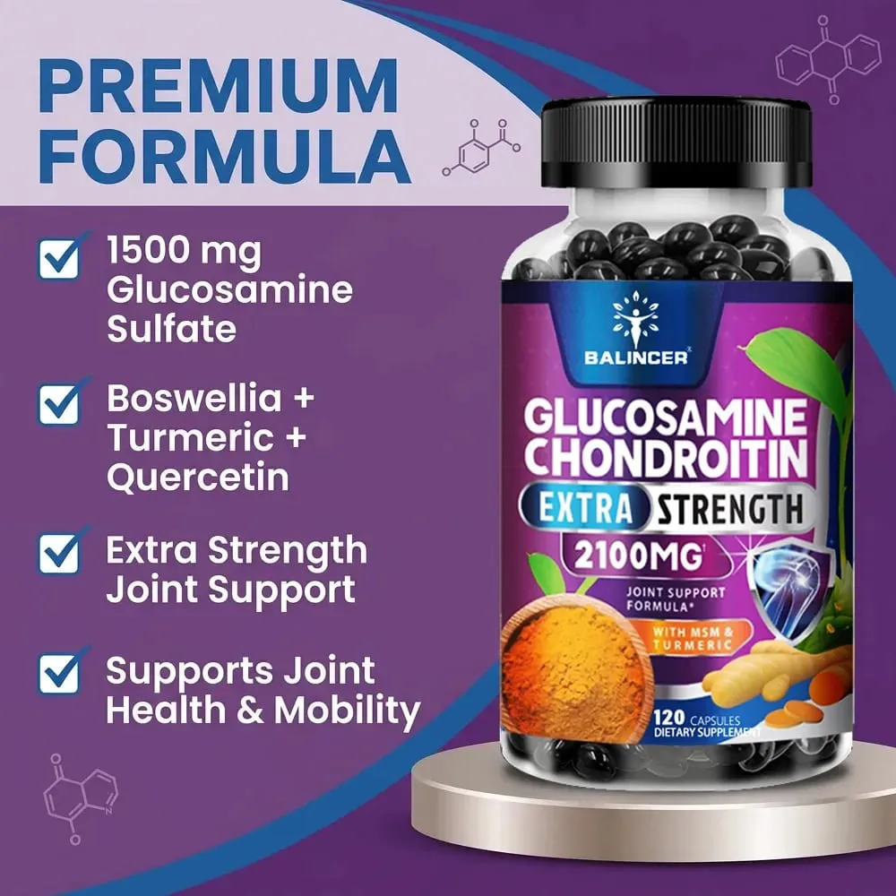 Glucosamine Chondroitin แคปซูลที่มีรากขมิ้นสำหรับสนับสนุนความเครียดบรรเทากระดูก & ภูมิคุ้มกันสุขภาพอาหารเสริม — image 4