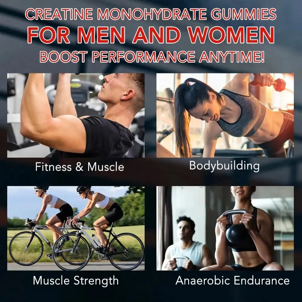 Creatine Monohydrate Gummies 5000mg untuk Pemulihan Kekuatan Otot & Meningkatkan Tenaga Pra-Senaman Strawberi Vegan Tanpa Gula 120 Ct — image 6