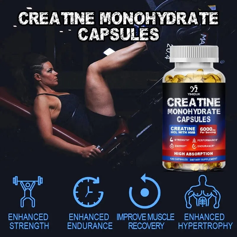 Creatine Monohydrate 6000mg Kapslar med Creatine HCL & HMB Boost Lean Muscle Förbättra träningsuthållighet Lättare muskeltrötthet — image 3