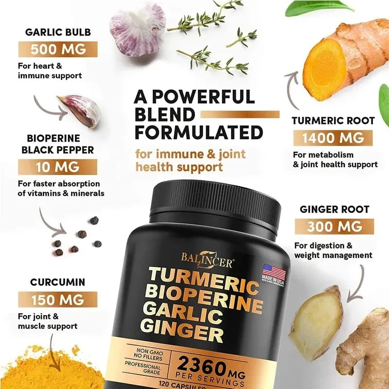 Curcumine de curcuma avec poivre noir pour une absorption optimale Meilleur supplément végétalien pour le soutien des articulations — image 2