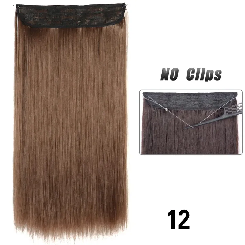 No Clips Hair Extensions Invisible Wire Lang Lige Syntetisk Falsk Hair Piece 80cm Sort Brun Blond Frisure — image 18