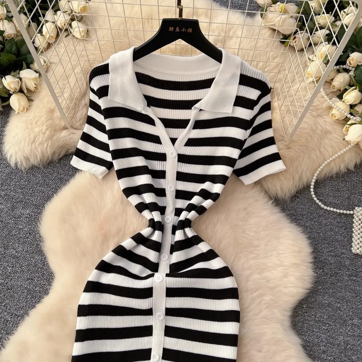 YuooMuoo Chic Fashion Sexy Wrap Hips Knitted Maxi Dress 2026 Summer Women Single-breasted Stripes Sweater Dress Streetwear Robes — image 5