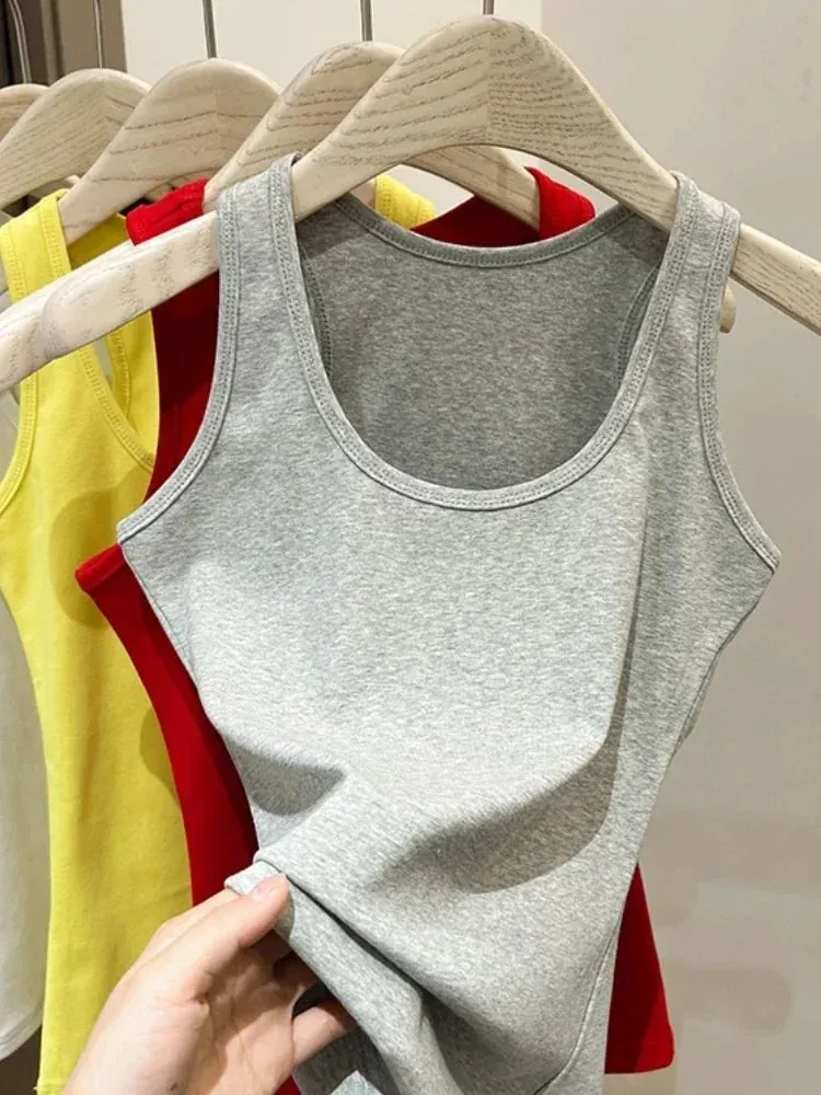 Neue Koreanische Stil U-Neck Ärmellose Strap Tank Tops Abnehmen Basis Schicht Top Mode Minimalistischen Design Sommer Weibliche Solide camis — image 2