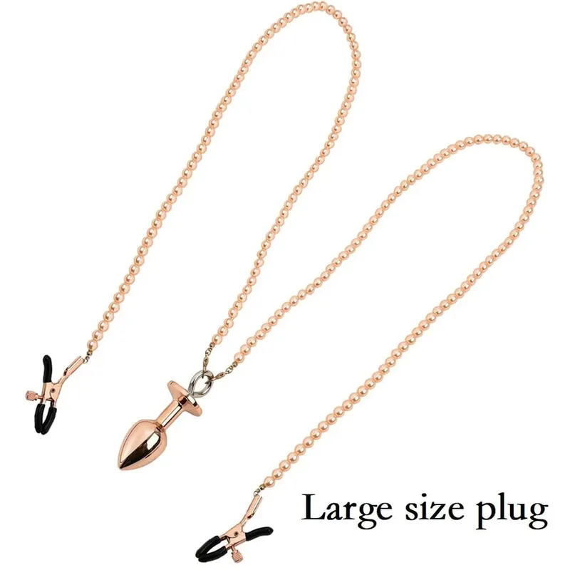 Piccole medie grandi perline anali Butt plug Morsetti per capezzoli di perle Set con catena Clip per seno in metallo Bondage Coppia schiava Gioco Giocattolo del sesso — image 9