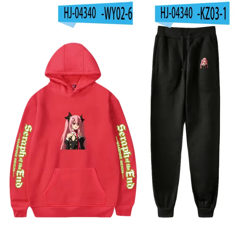 Harajuku Comfortable Seraph of the End Print Sweatshirt Sweatpants Suit Hoodies+ Trousers Suit Boys/Girls 2 Piece Set Clothes