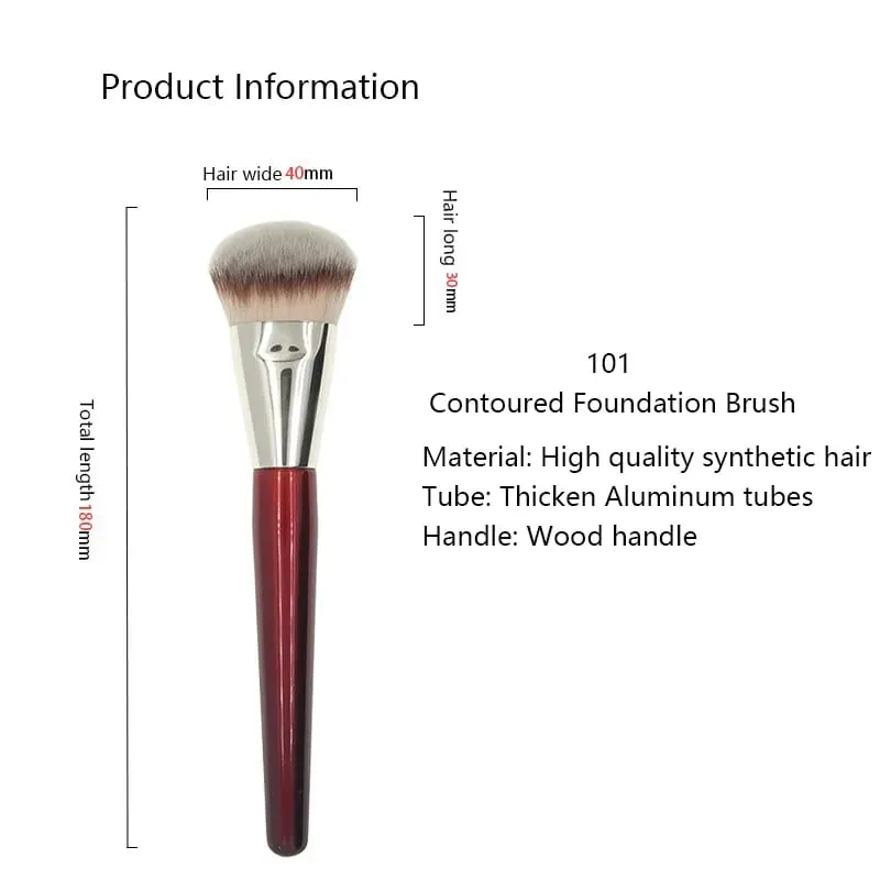 1 unidad 101 brochas de maquillaje para base contorneada, corrector y Base líquida en ángulo, brochas de maquillaje con mango de madera roja, herramientas cosméticas 506 — image 5