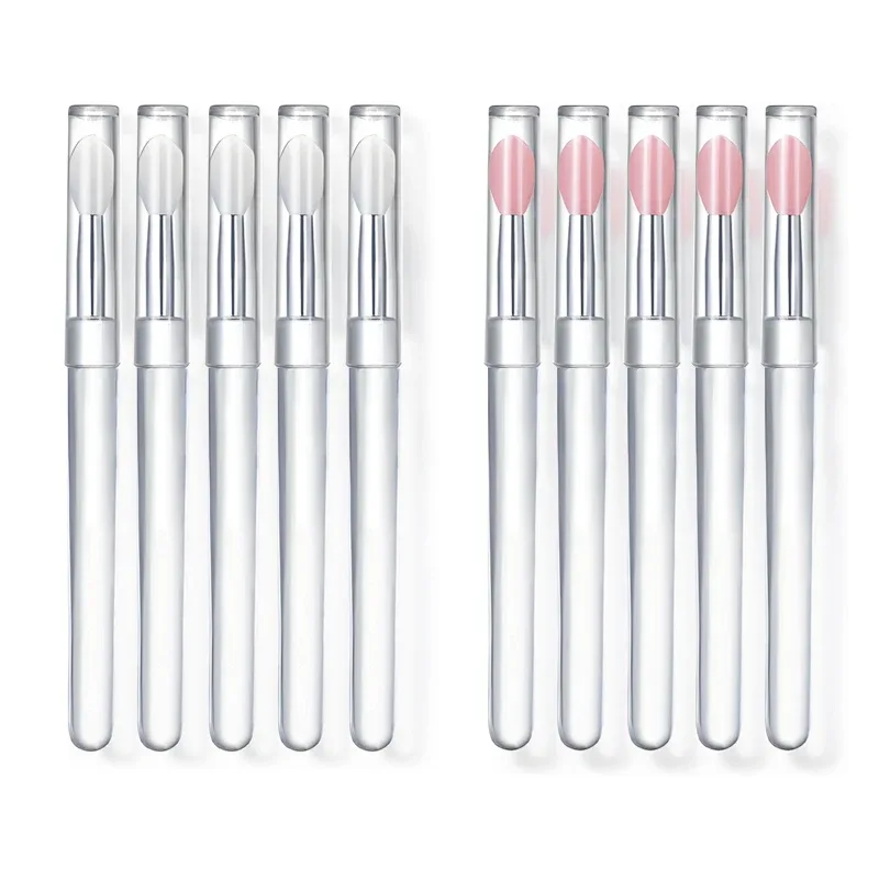 4/10 Stück wiederverwendbare Silikon-Lippenpinsel mit Kappe, tragbarer Lipgloss- und Lippenmasken-Applikator, doppelseitiger Make-up-Pinsel für Lippen und Augen