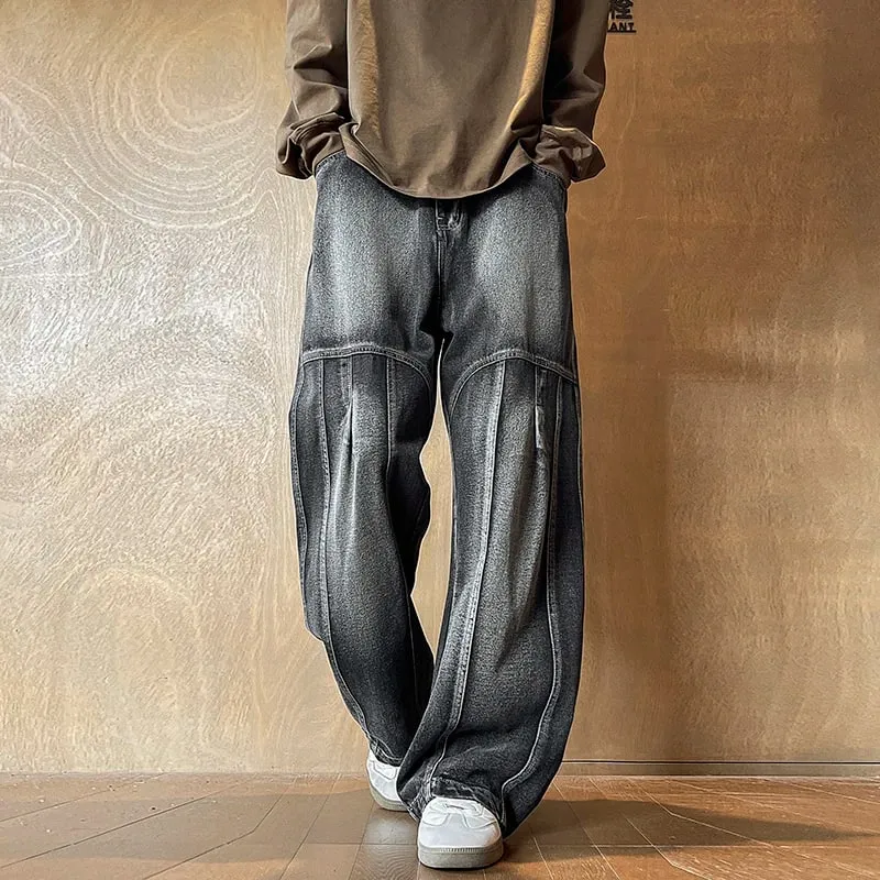 Herren Jeans Mann Hosen Frühling American Retro Patchwork Bequeme Große Größe Lose Denim Hosen Plus Size Böden Stilvoll Lässig — image 4