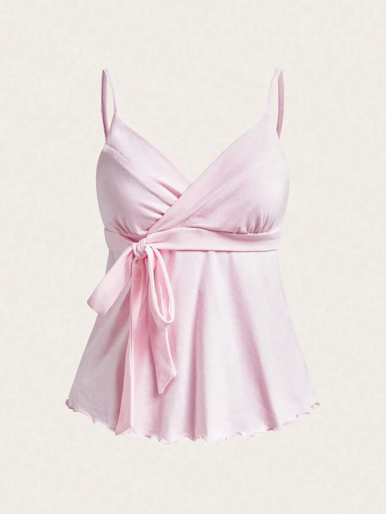 Women's Sexy Backless Side Tie-Strap Decor V-Neck Ruched Hem Cami Top Casual Slim Fit Solid Color A-Line Top Summer 2026 — image 7