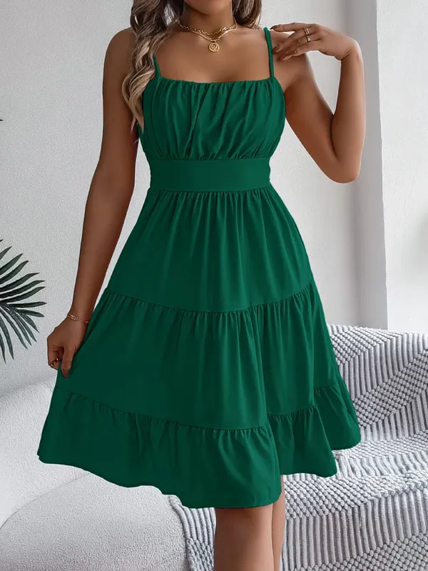 Casual Wakacyjna Potargana Sukienka Camisole Wiosna Lato Damskie Solidne sukienki na 2026 Walentynki Odzież damska Różowy Niebieski — image 15