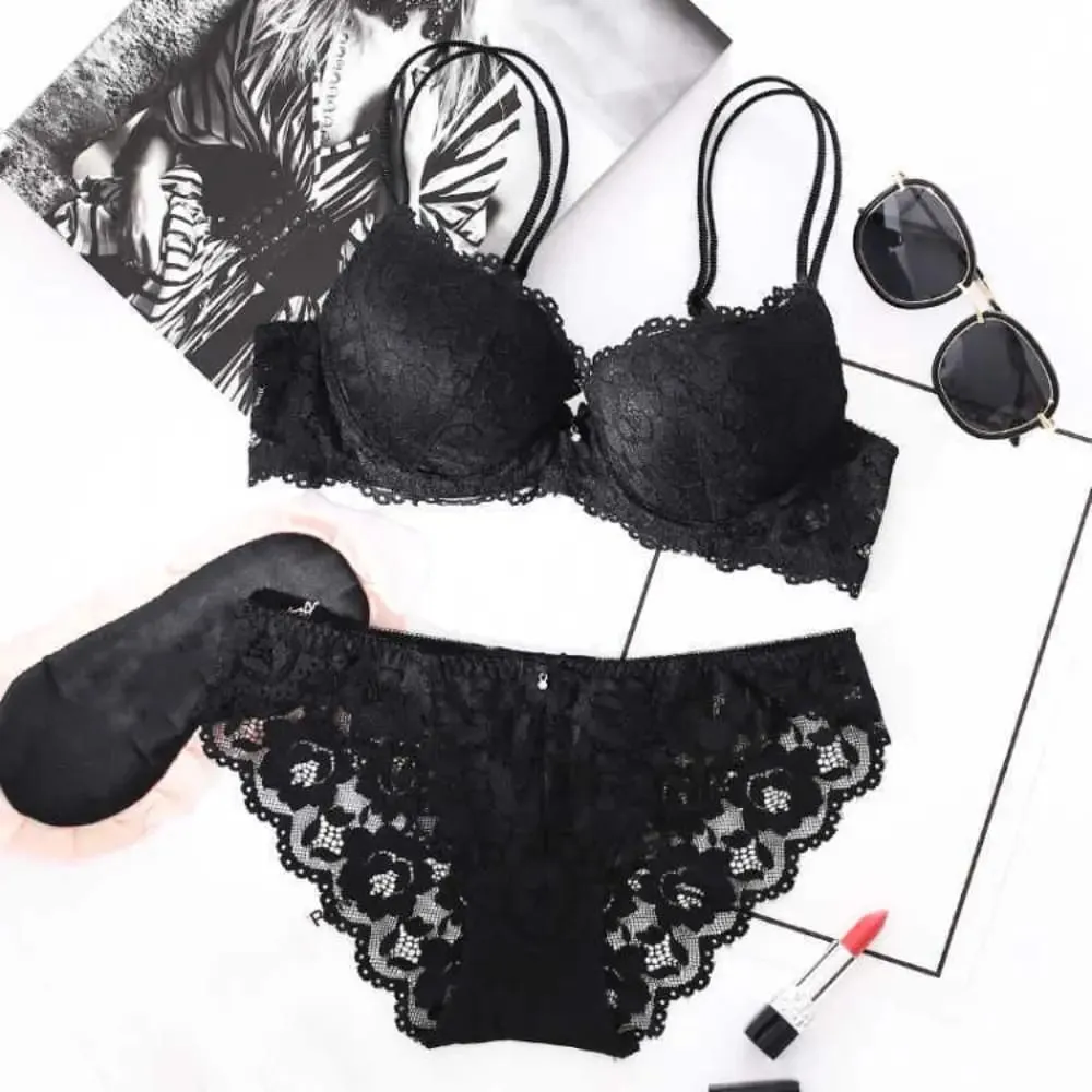 สบายตาข่ายลูกไม้ดอกไม้ Bra ต่ำเอว Bowknot Bra กางเกงชุดลื่นชุดชั้นใน Push Up Bra ผู้หญิงฤดูร้อน — image 4