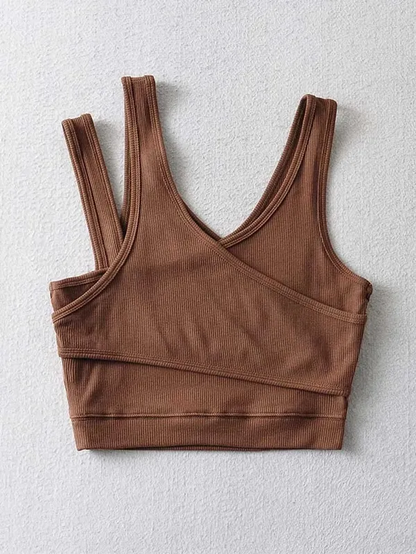 Seksi Camis Solid Knit Pendek Berongga Keluar Tanpa Lengan Tank Top — image 4