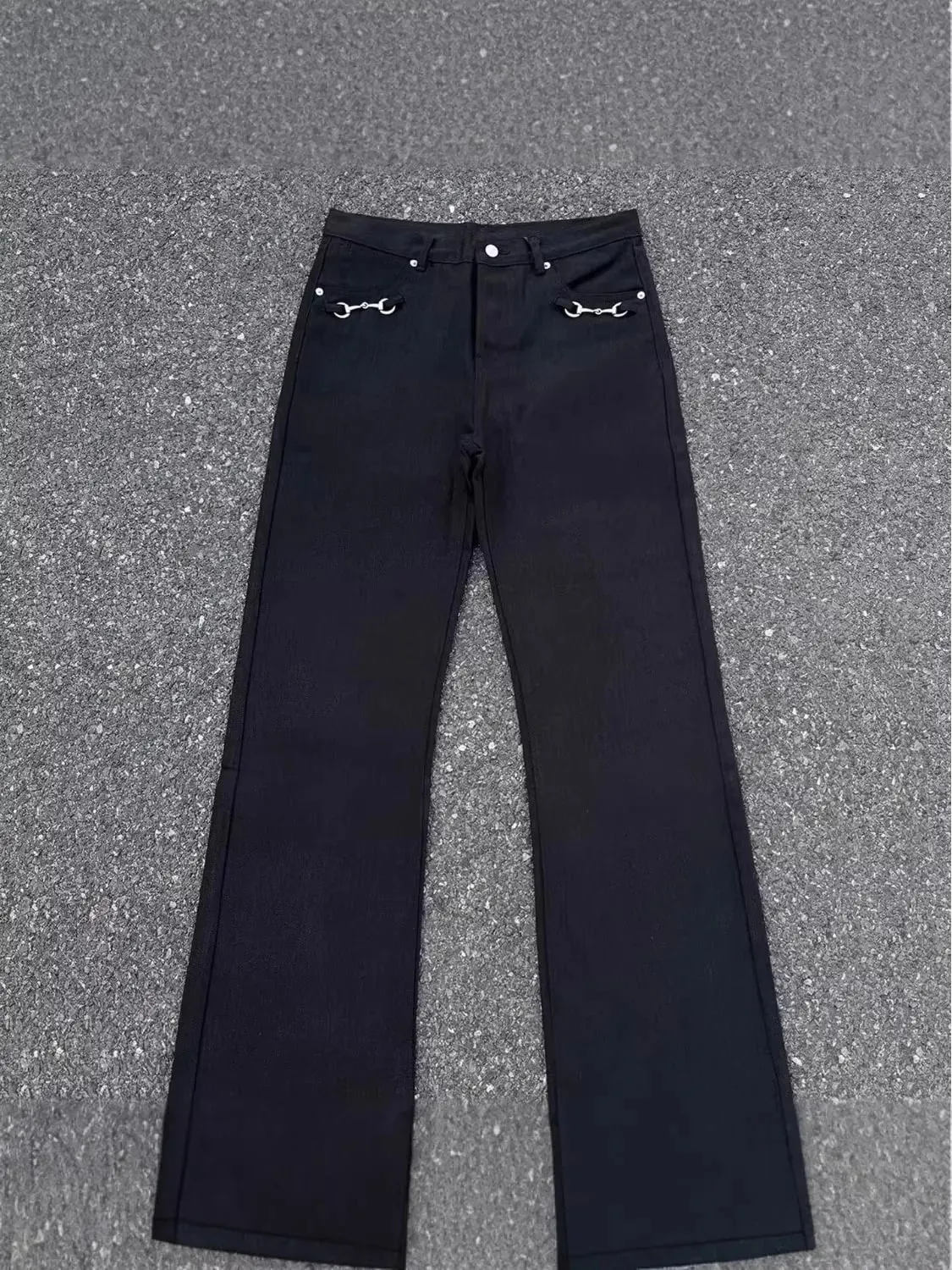 Americký retro design s přezkou jaro podzim prané černé džíny s mikroflórem pánské hip-hopové džíny s vysokým pasem volné široké džíny unisex — image 3