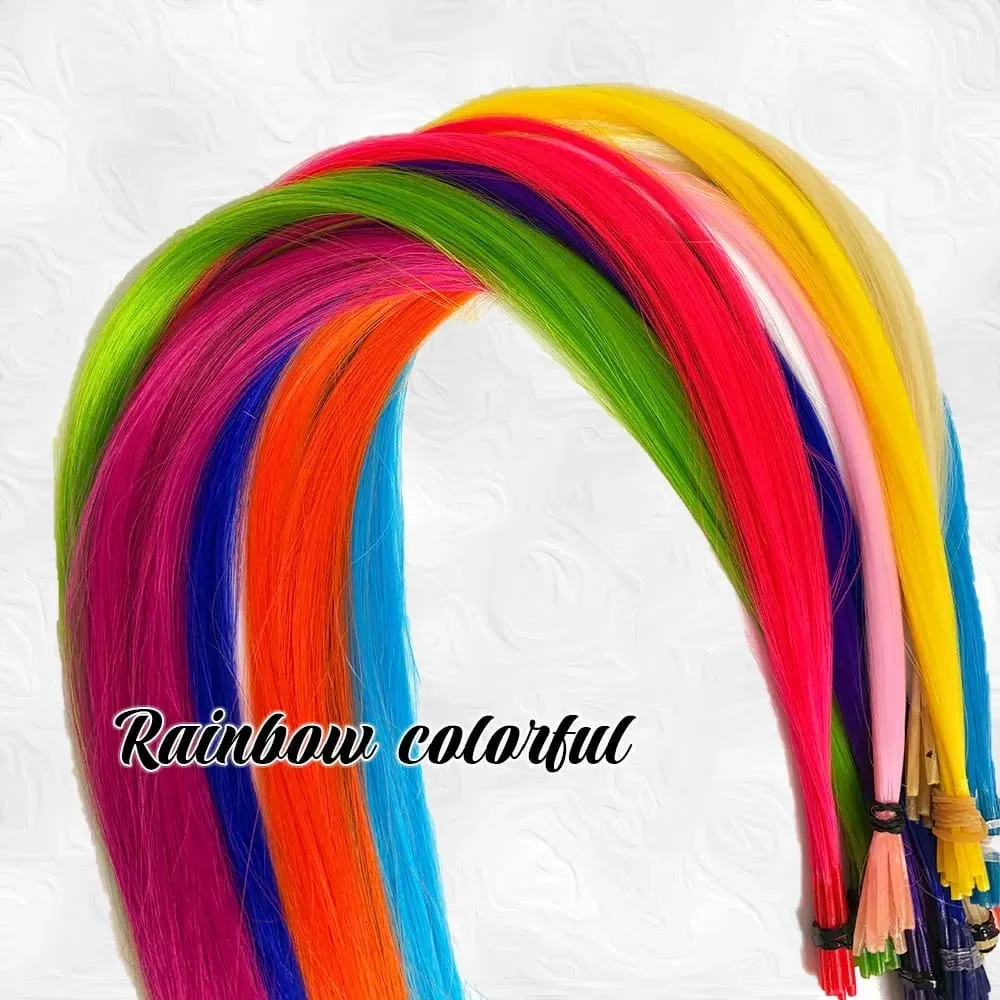30pcs Sambungan Rambut Berwarna 16-Inci I-Tip Sambungan Sintetik. Kit gaya panjang untuk wanita ini termasuk manik dan alat mengait — image 6