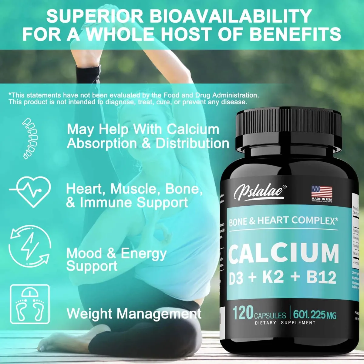 4-in-1 Calcium Supplement with Vitamin D3 K2 B12 - Supports Bones Teeth Heart and Immune System Function — image 4