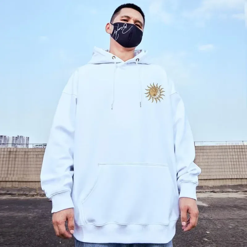 M-8XL Oversized Hoodies Men American Sun Moon Flower Print Oversized Hoodie Loose Hoodie Student's Large Hooded Sweater — image 3