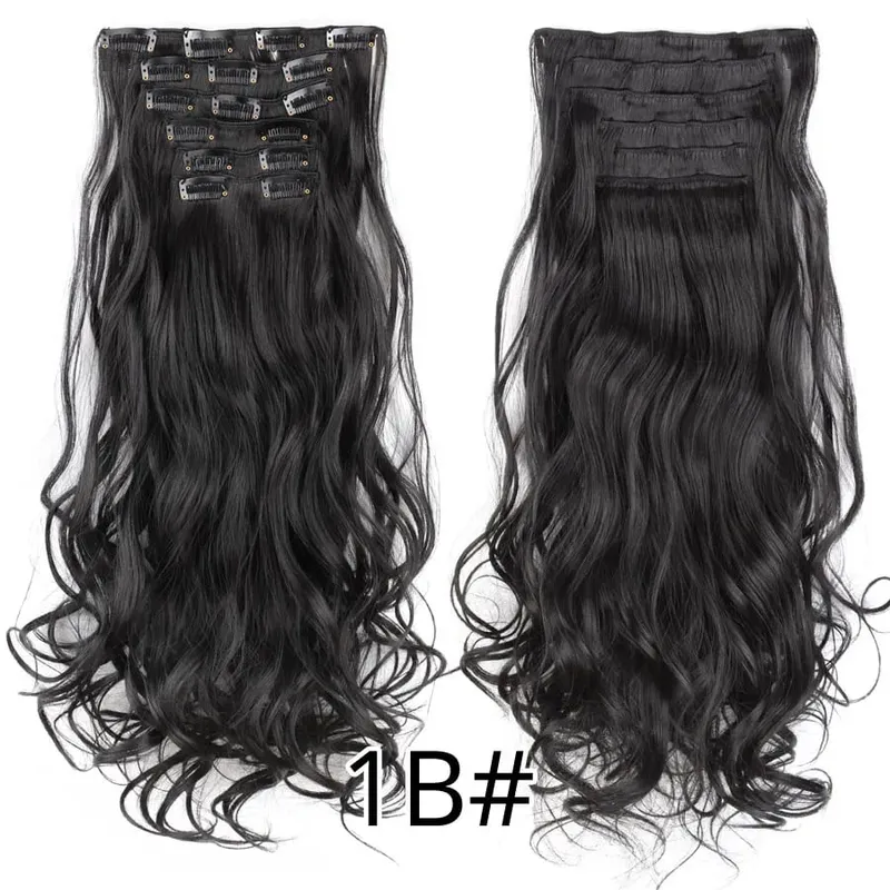 คลิปสีดำในส่วนขยายตรง 22 "ยาวสังเคราะห์หนาคลิปบนผมสำหรับผู้หญิง 6 ชิ้น/เซ็ต CURLY Full HEAD งานแต่งงานทุกวัน — image 33
