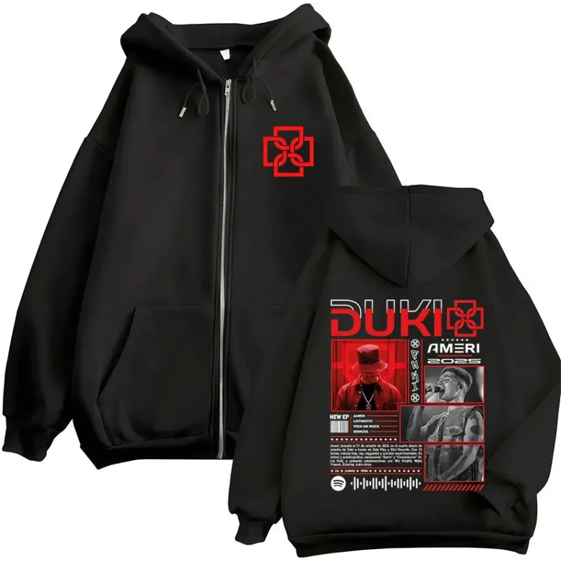 Rapper Duki Ameri World Tour 2025 Zipper Hoodies Men Women Clothing Fashion Hip Hop Zip Up Hooded Oversized Sweatshirts Jackets — image 1