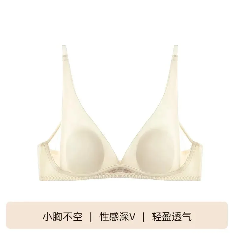 ภาษาฝรั่งเศสคำสามเหลี่ยม Bra กระต่ายหูถ้วยลึก V Bralette ไร้สายสำหรับหน้าอกขนาดเล็กไม่มีช่องว่างเซ็กซี่ชุดชั้นในชุดฤดูร้อนบาง