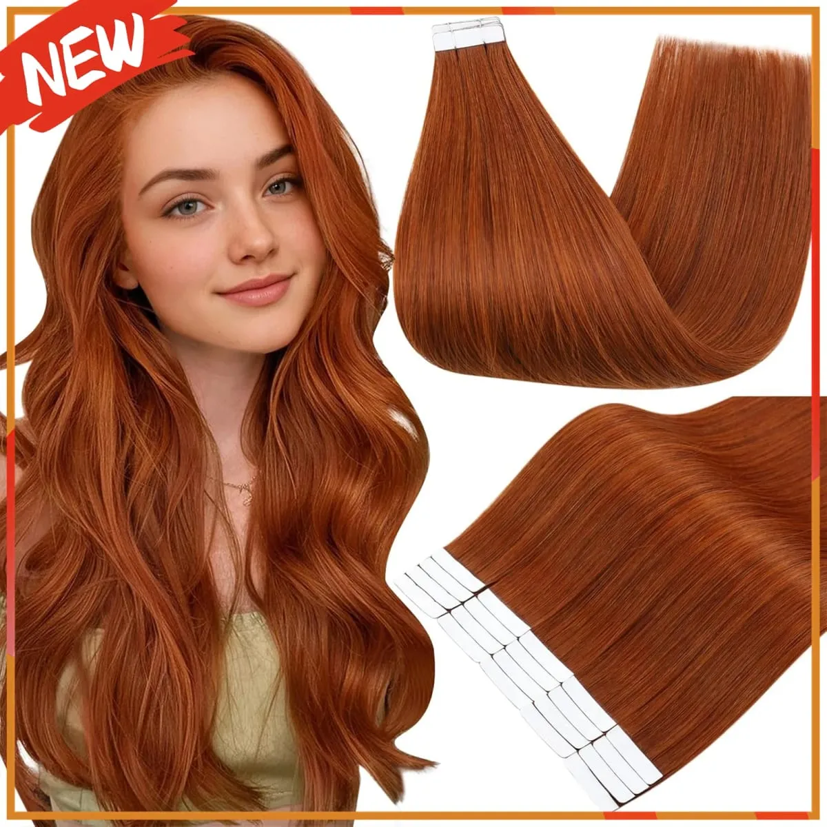 [New Color] Full Shine Tape in Hair Extensions Human Hair Brazilian Remy Straight Hair Extensions 20 Pcs 50G for Women