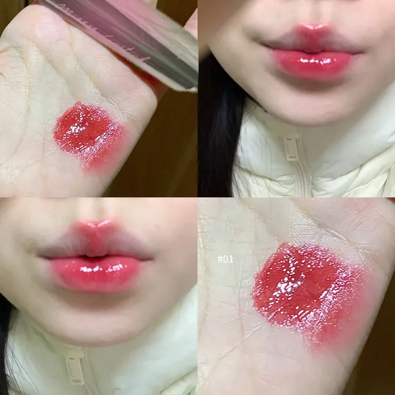 Różowy różowy jednolity błyszczyk lustrzane usta pulchne nawilżająca szminka odżywcza woda lekka odcień ust czerwona błyszczyk do ust koreański makijaż — image 10