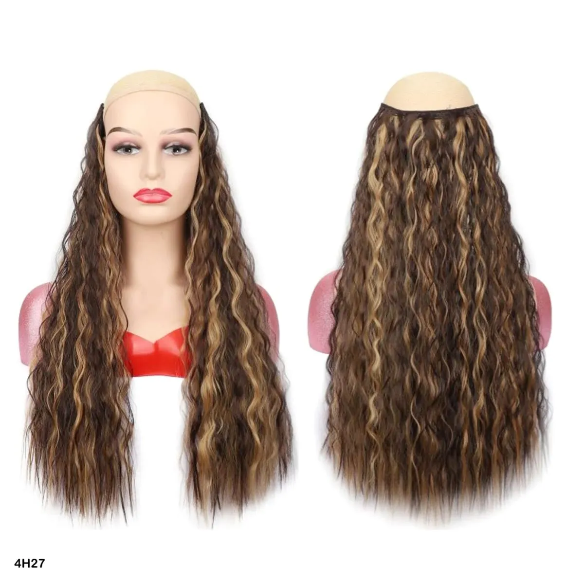 Extensions de cheveux synthétiques bouclés pince en une seule pièce 4Clips postiches longues vague profonde pour les femmes usage quotidien accessoire de cheveux de fête — image 10