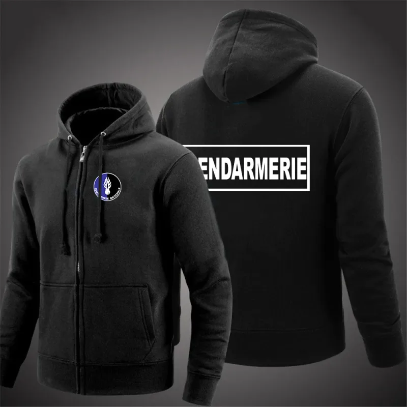 2025 Musim Semi Musim Gugur Gendarmerie Perancis Logo Dicetak Warna Solid Kesederhanaan Hoodie Pria Populer Kardigan Pakaian Jalanan Jaket Mantel