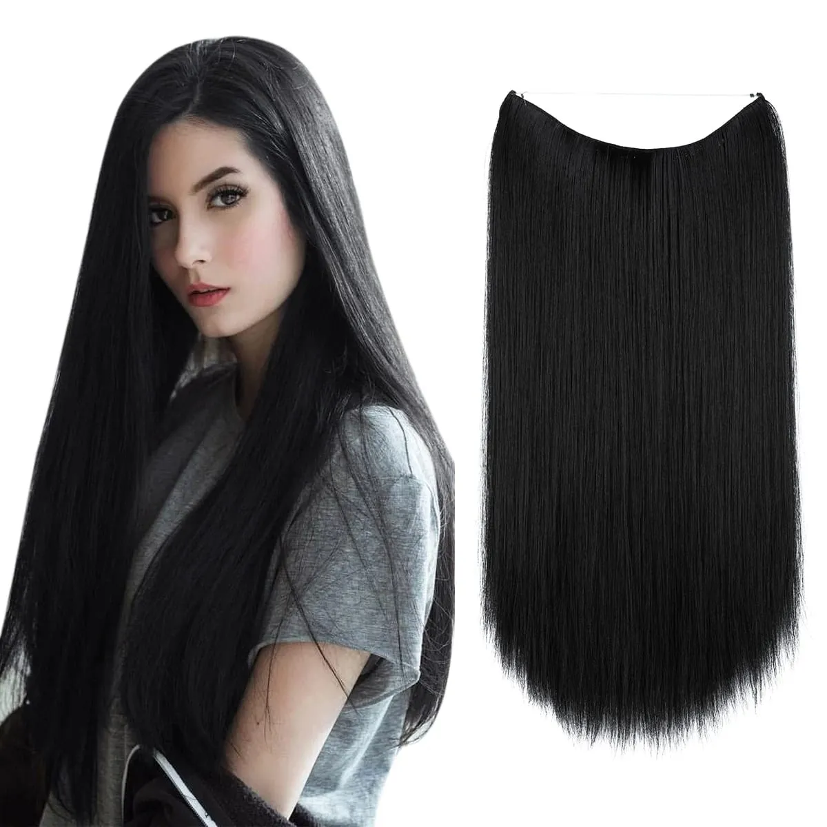 Premium Synthetic Invisible Wire Hair Extensions Heat Resistant Clips In Hairpieces Long Natural Straight Fake Hair For Woman — image 1
