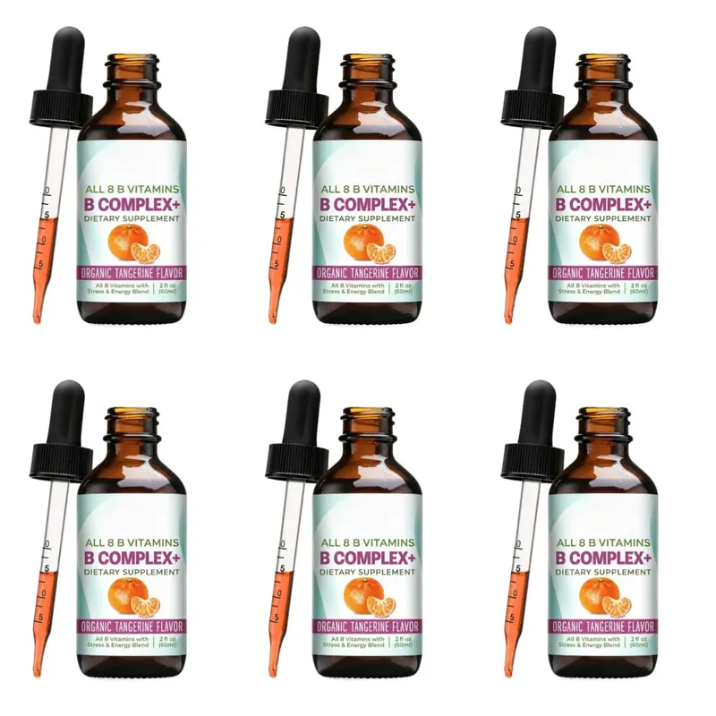 Vitamin-B-Komplex, flüssige Tropfen-Ergänzung, vegan, B1, B2, B3, B5, B6, Biotinfolat und Cholin plus Mischung zur Energieunterstützung, 60 ml