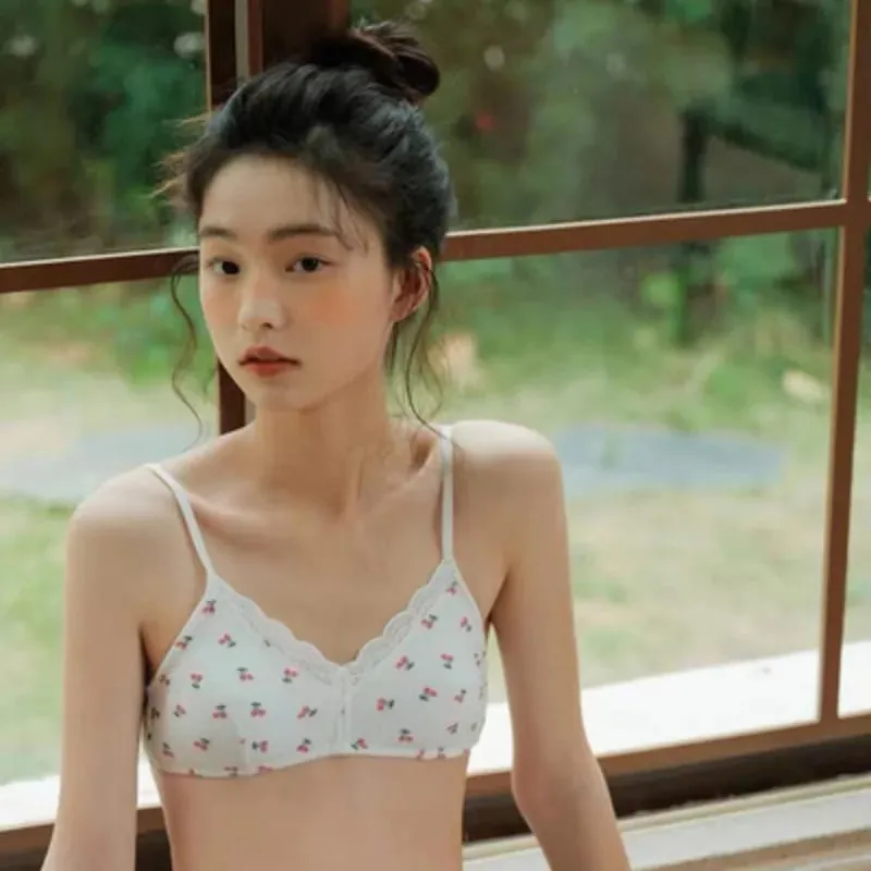Sød japansk Lolita BH-sæt Cherry Strawberry Print Trådløs, ikke-polstret Bralette Anti-Sagging Comfort AB Cup MOYISU 32-38 Sexet — image 6
