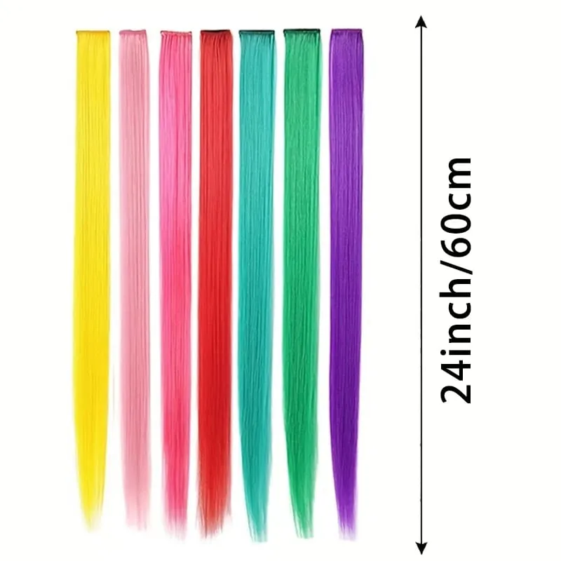 Blue Hair Extensions Clip in 6 Pcs Colored Highlights Hair Extensions Synthetic 24 inch Rainbow Hairpieces Dress Party Birthday — image 7