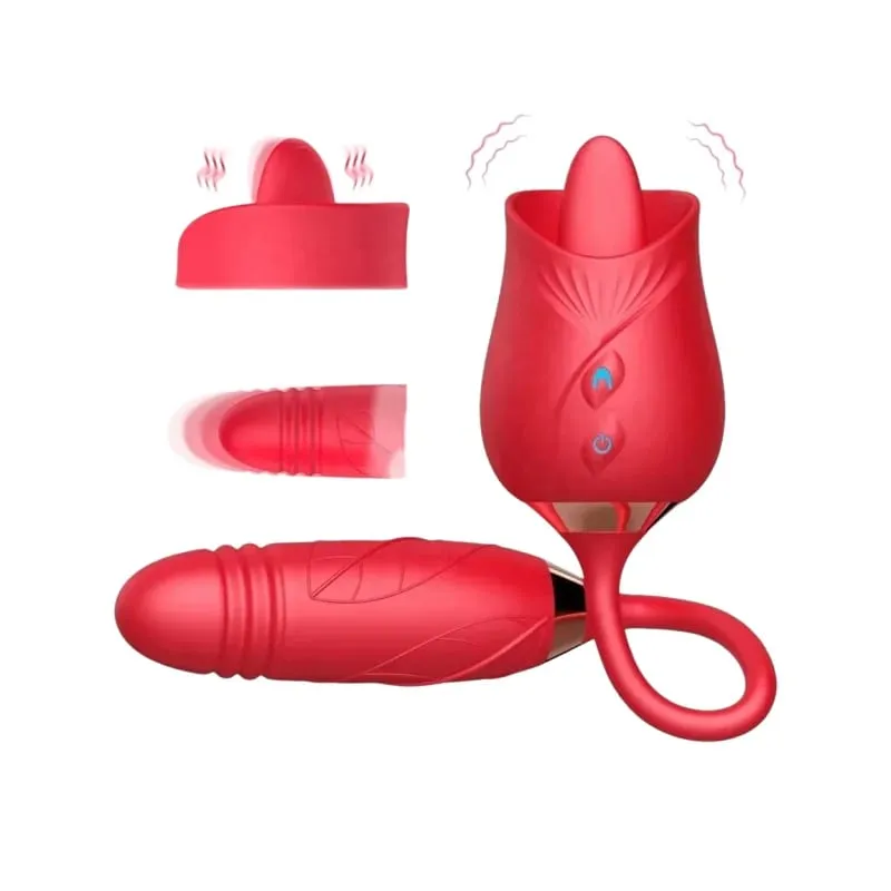 Penggetar Menghisap Mawar yang Kuat dengan Tujahan Perangsang Klitoris G-Spot Massager 10 Mod Mainan Seks Boleh Dicas semula untuk Wanita — image 1