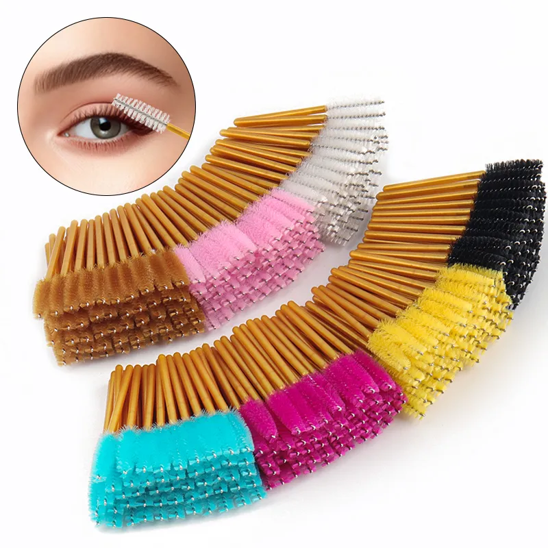 50pcs Disposable Golden Rod Eyebrow Eyelash Brushes Mini Mascara Wands Comb Eyelash Extension Applicator Beauty Makeup Tools — image 1
