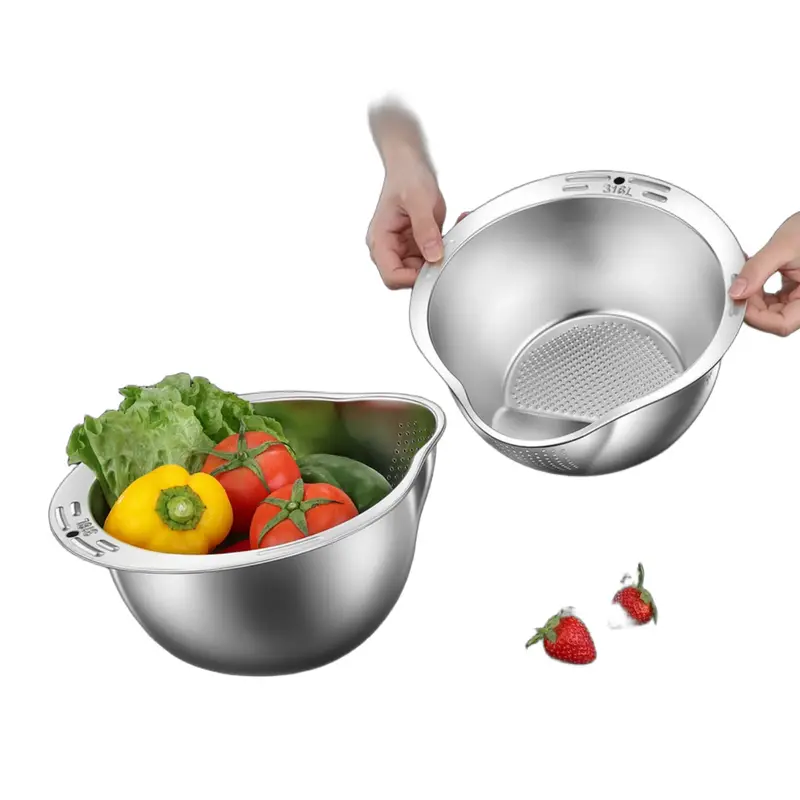 Lavabo de cuisine en acier inoxydable 316 pur, Certification LFGB, laveuse de fruits et légumes antibactérienne à 99.9% avec passoire — image 1