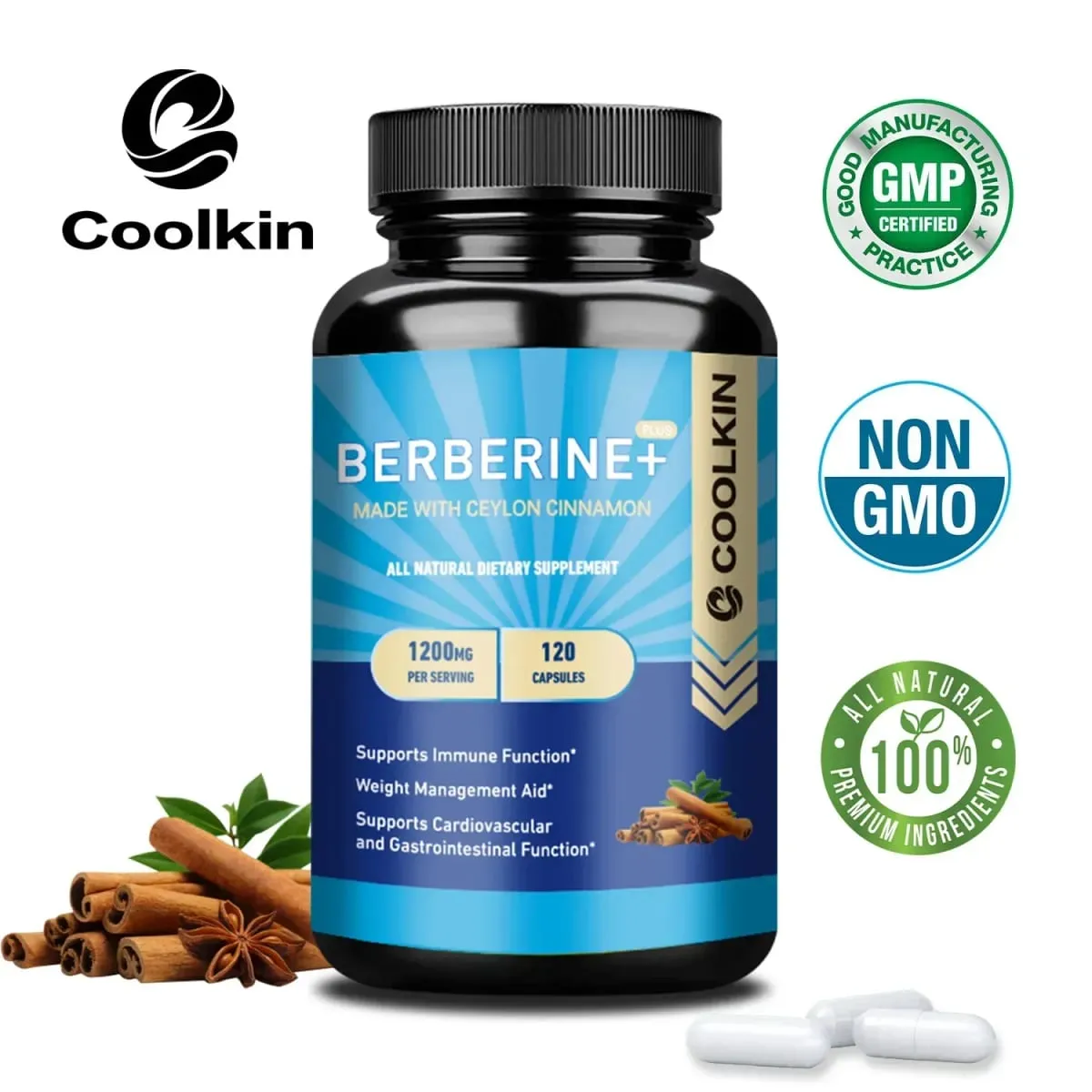 Premium Berberine HCl 1200 Mg Plus Organic Ceylon Cinnamon - Immune System Support Weight Management Supplement — image 1