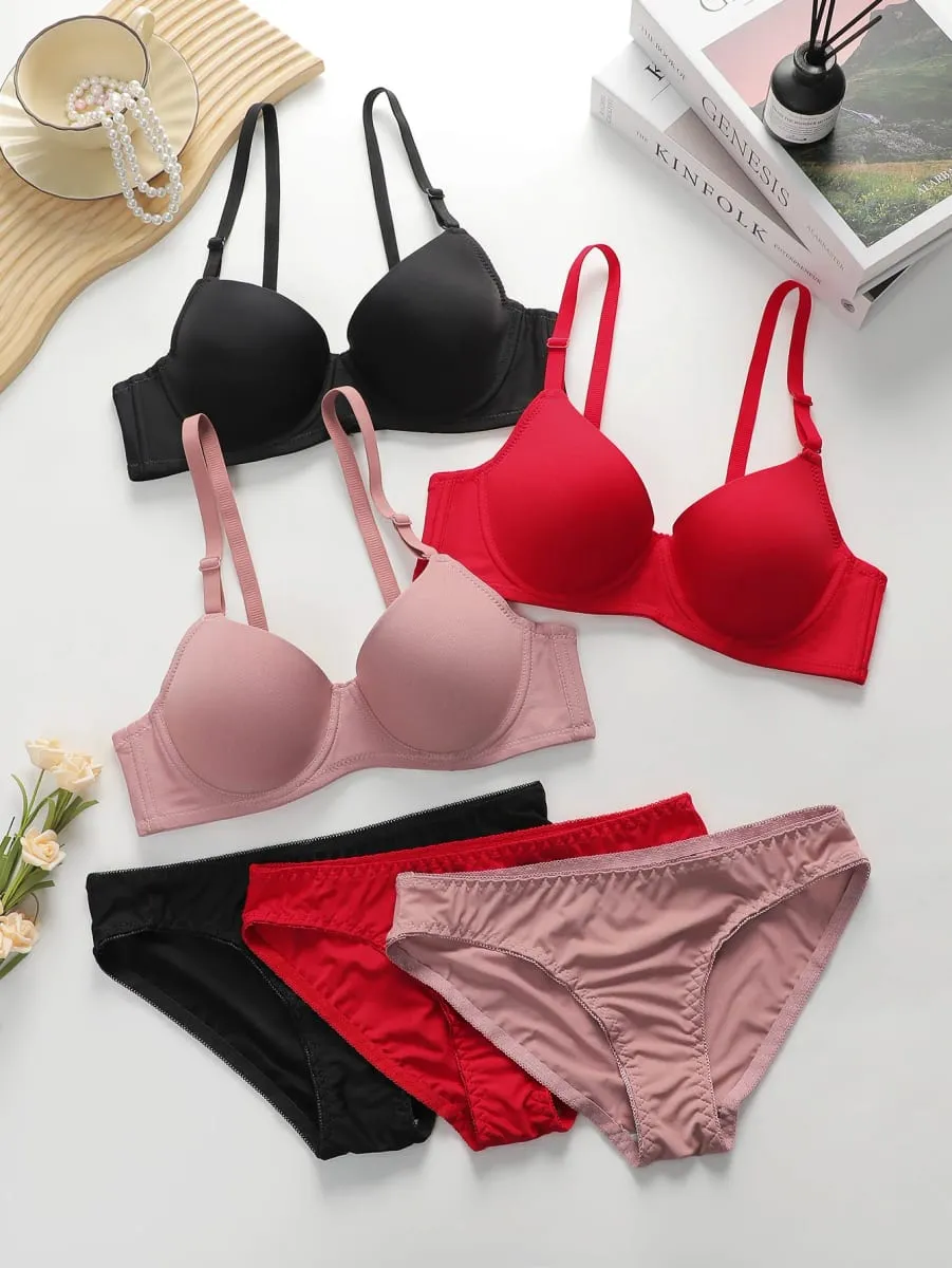 Set di biancheria intima con ferretto solido Set di mutandine intimo Reggiseno push up da donna con anello in acciaio Intimo intimo — image 2