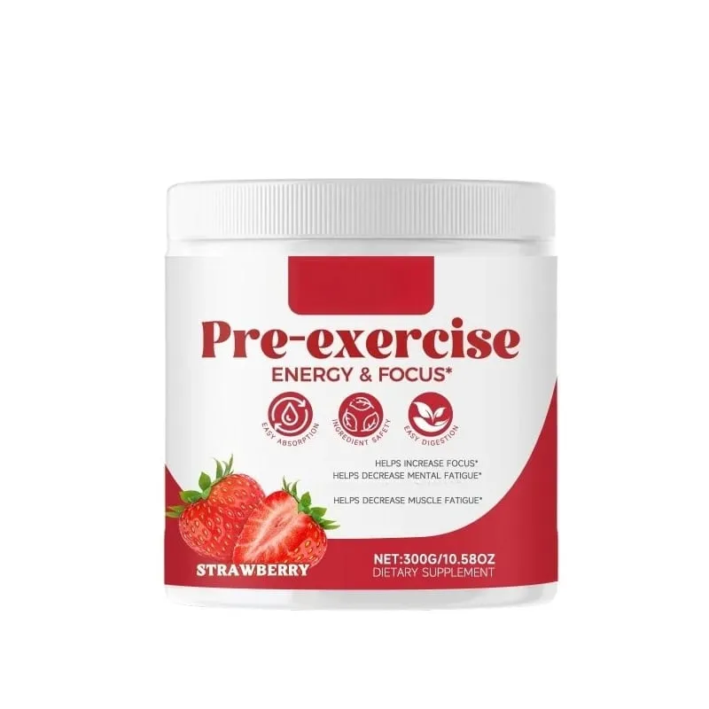 Docteat Pre Workout Powder Strawberry Energy & Focus Support Beta-Alanine L-Citrulline Rhodiola 300g 30 Servings Drink Mix