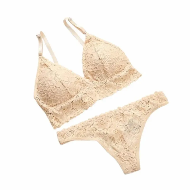 Unterhosen V-Ausschnitt Spitzenblumen-BH-Set Einfarbiger Tanga Blumenhöschen BH-Set Dessous T-Rücken-Spitzenunterwäsche Damen — image 8